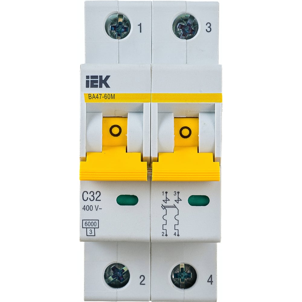 Автоматический выключатель IEK ВА47-60M 2Р 32А 6кА С MVA31-2-032-C ...