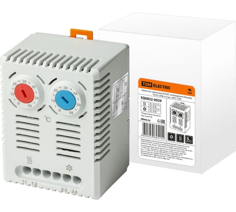 Сдвоенный термостат TDM ELECTRIC NO/NC, охлаждение/обогрев, 10/5A, 230В, от 0 до +60 градусов C SQ0832-0029
