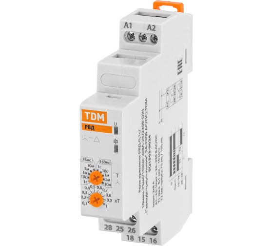 Реле времени РВД TDM ELECTRIC 0,1с/10мин-75мс/150мс-2х8А-24/230В-DIN звезда-треугольник 24-230В АС/DC SQ1503-0024