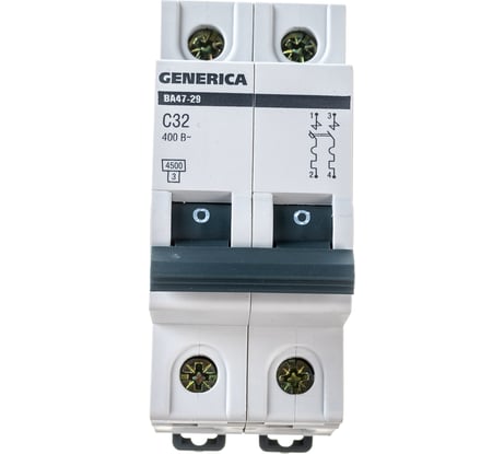 Автоматический выключатель GENERICA ВА47-29 2Р 32А 4,5кА х-ка С MVA25-2-032-C