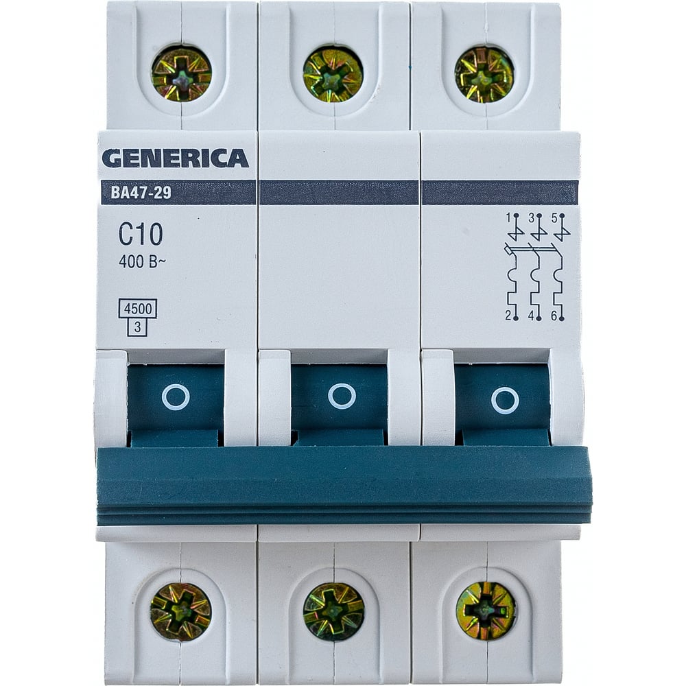 Автоматический выключатель GENERICA ВА47-29 3Р 10А 4,5кА х-ка С MVA25-3 ...
