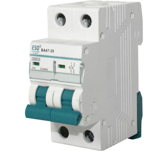 Автоматический выключатель ESQ ВА 47-29 2 полюса, 1А, ток короткого замыкания 4.5кА, хар-ка С 14.03.01.000009 1