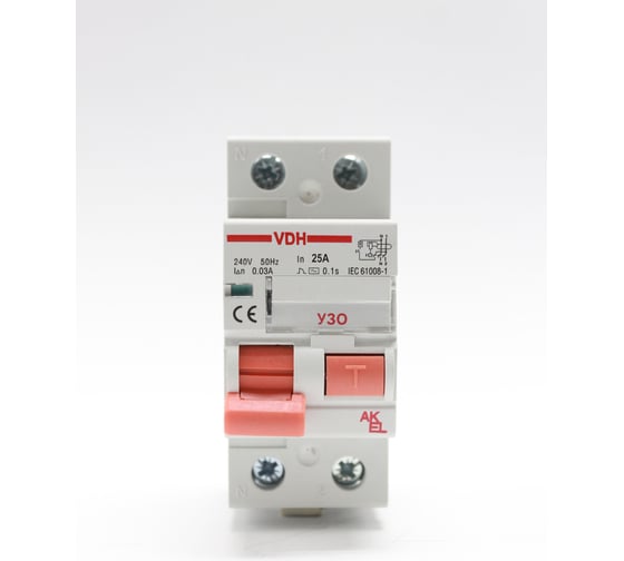 Устройство защитного отключения AKEL VDH-2P-25A-30mA-ТипAC 400648