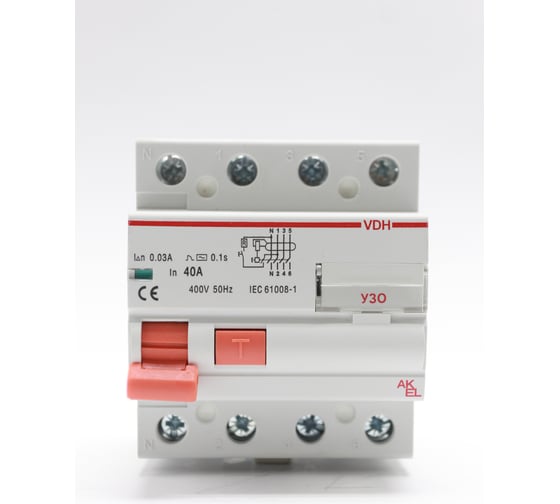 Устройство защитного отключения AKEL VDH-4P-40A-30mA-ТипAC 400675