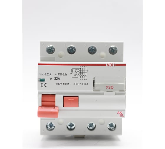 Устройство защитного отключения AKEL VDH-4P-32A-30mA-ТипAC 400672