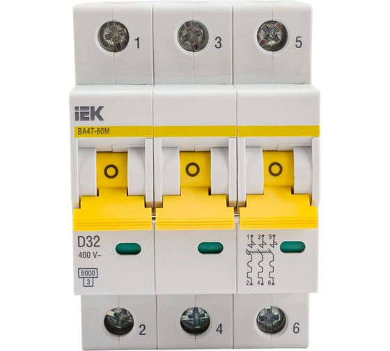 Автоматический выключатель IEK ВА47-60M 3Р 32А 6кА D MVA31-3-032-D