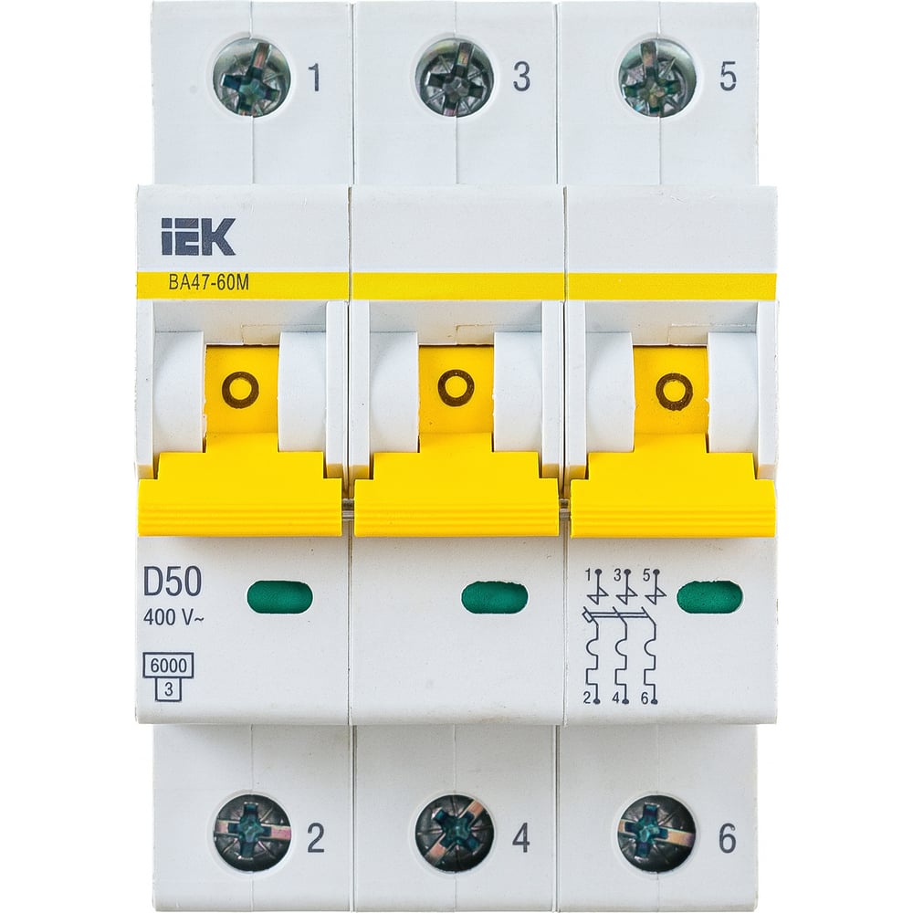 Автоматический выключатель IEK ВА47-60M 3Р 50А 6кА D MVA31-3-050-D ...
