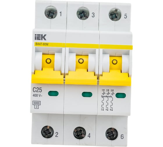 Автоматический выключатель IEK ВА47-60M 3Р 25А 6кА С MVA31-3-025-C - выгодная цена, отзывы, характеристики, фото - купить в Москве и РФ