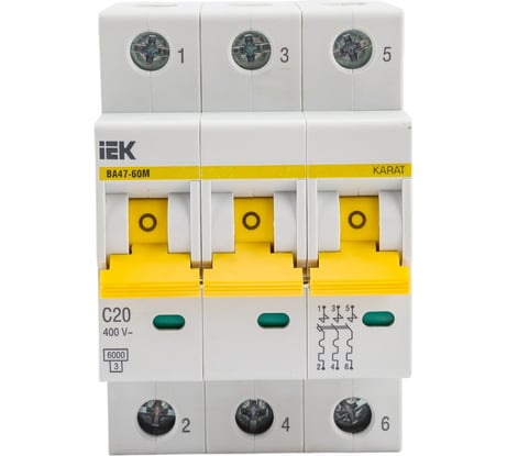 Автоматический выключатель IEK ВА47-60M 3Р 20А 6кА С MVA31-3-020-C