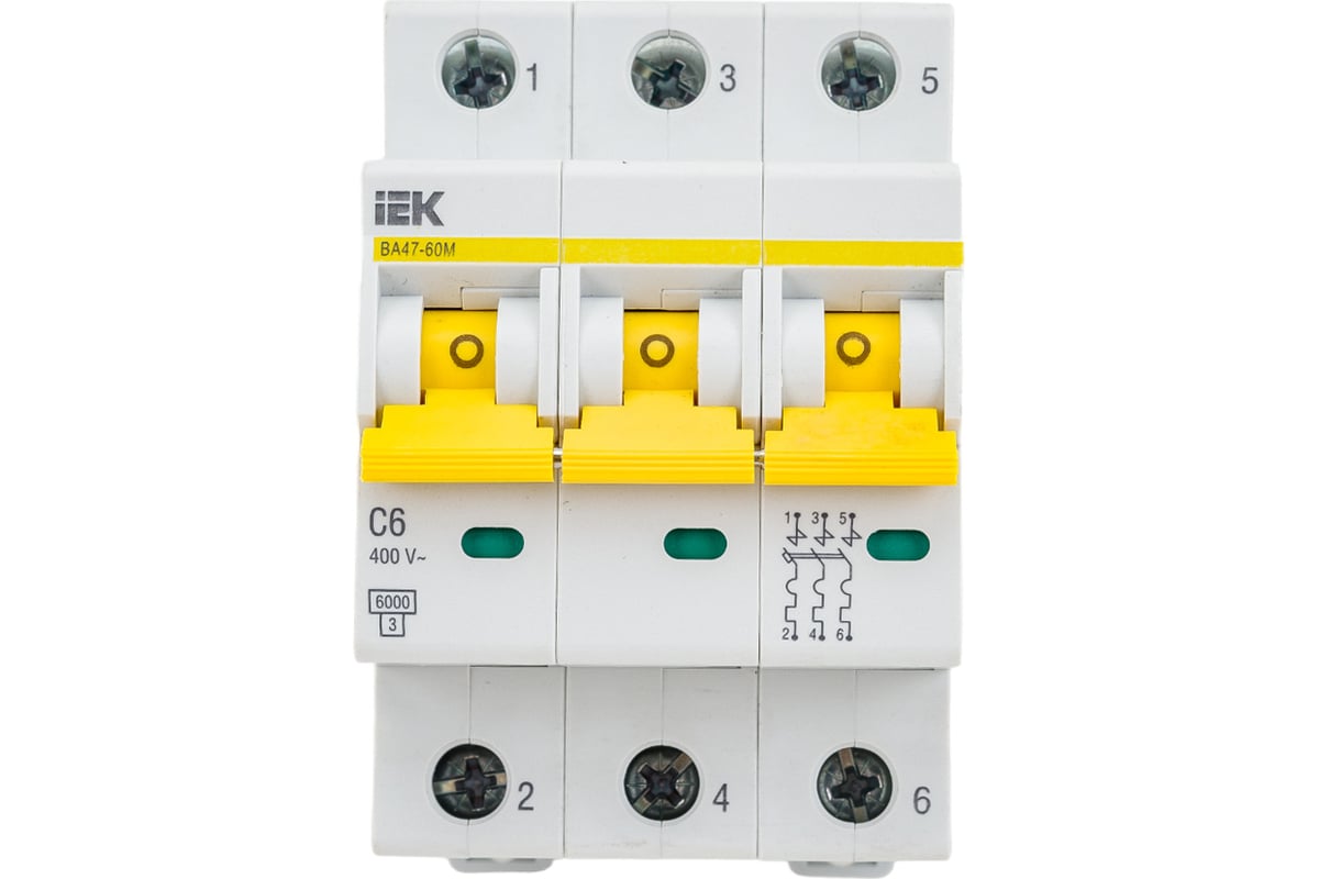 Автоматический выключатель IEK ВА47-60M 3Р 6А 6кА С MVA31-3-006-C ...