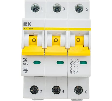 Автоматический выключатель IEK ВА47-60M 3Р 6А 6кА С MVA31-3-006-C