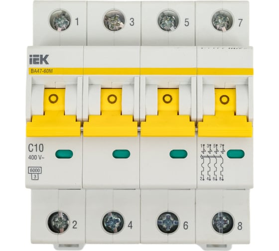 Автоматический выключатель IEK ВА47-60M 4Р 10А 6кА С MVA31-4-010-C