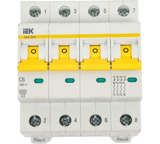 Автоматический выключатель IEK ВА47-60M 4Р 6А 6кА С MVA31-4-006-C
