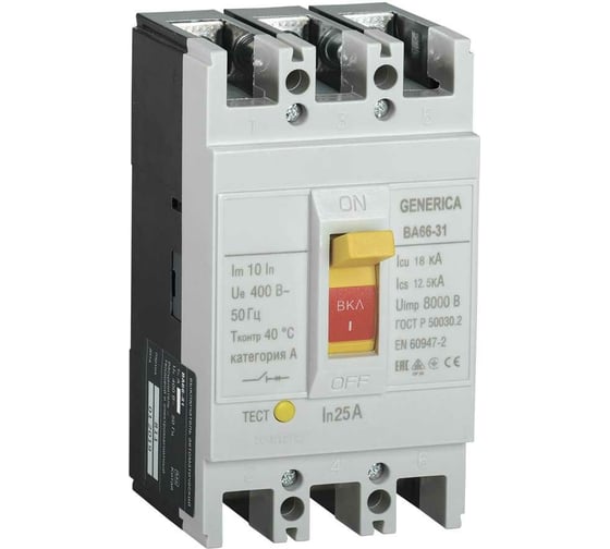Автоматический выключатель GENERICA ВА66-31 3Р 25А 18кА SAV10-3-0025-G 1