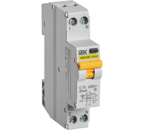 Автоматический выключатель дифференциального тока IEK АВДТ32МL С10 30мА KARAT MVD12-1-010-C-030