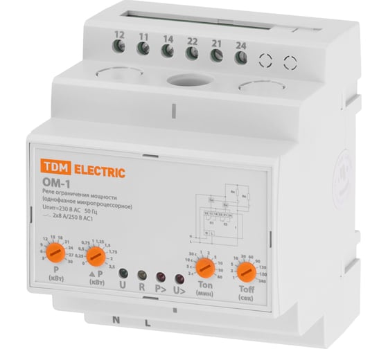 Реле напряжения (ограничения мощности) ОМ-1 3/30-Н-01 (1ф, 3-30кВт, 4мод, с реле напр.) TDM ELECTRIC SQ1505-0003