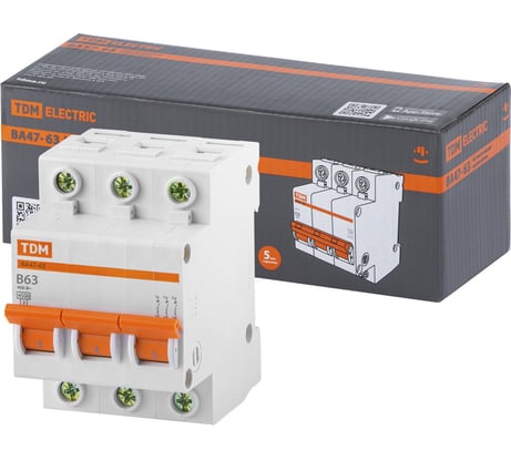 Автоматический выключатель ВА47-63 TDM ELECTRIC 3Р 63А 4,5кА х-ка B SQ0218-0061