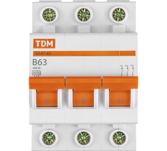 Автоматический выключатель TDM ВА47-63 3Р 63А 4,5кА х-ка B SQ0218-0061