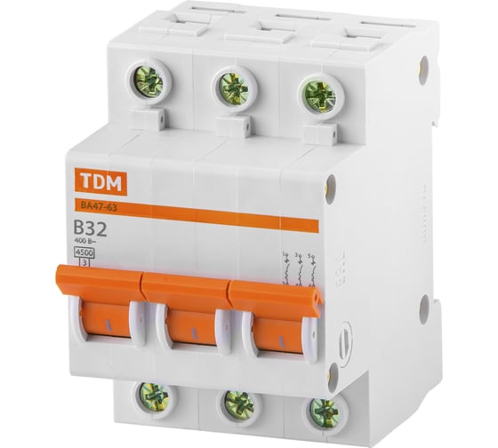 Автоматический выключатель TDM ELECTRIC ВА47-63 3Р 32А 4,5кА х-ка B SQ0218-0058