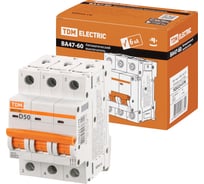 Автоматический выключатель TDM ELECTRIC ВА47-60 3Р, 63А, 6кА, характеристика D SQ0223-0179