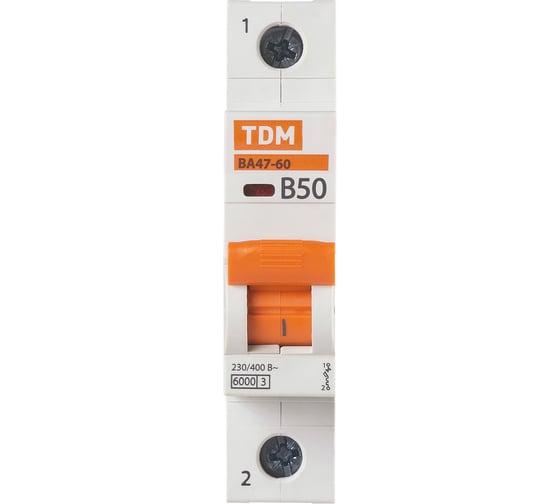 Автоматический выключатель TDM ELECTRIC ВА47-60 1Р, 50А, 6кА, характеристика В SQ0223-0015