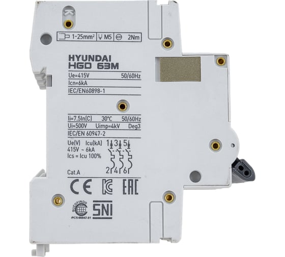 Автоматический выключатель Hyundai HGD63-M 3PMCS0000C 00025 3п, 25А, 6kA, хар-ка C 13.04.000890