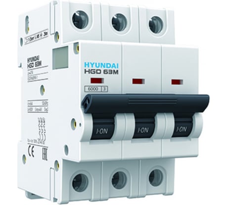 Автоматический выключатель Hyundai HGD63P 3PMDS0000C 00050 3п, 50А, 10kA, хар-ка D 13.04.000939