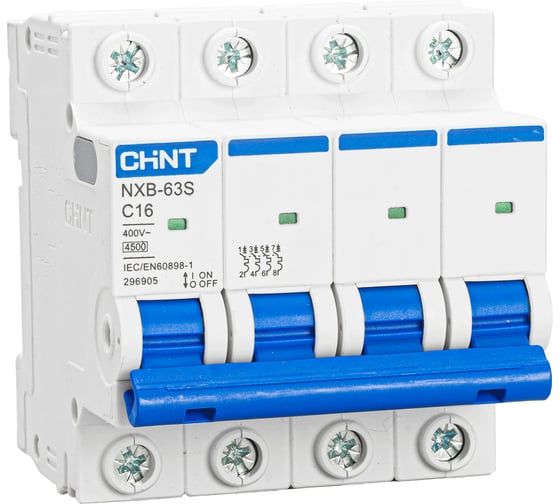 Автоматический выключатель CHINT модульный 4п C 16А 4.5кА NXB-63S (R) 296905