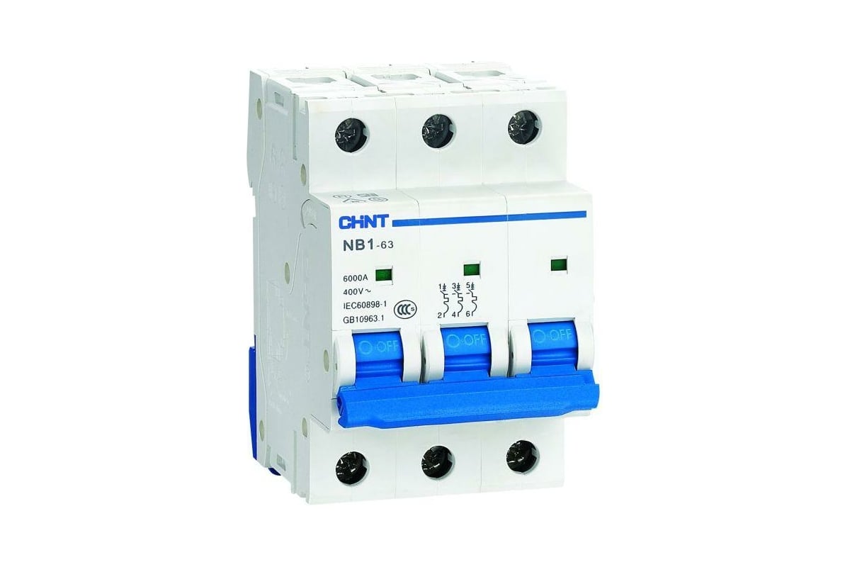 Автоматический выключатель CHINT модульный 3п D 63А 6кА NB1-63 (R ...