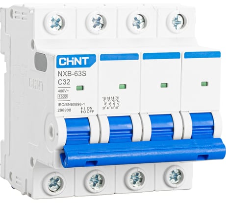 Автоматический модульный выключатель CHINT 4п C 32А 4.5кА NXB-63S (R) 296908