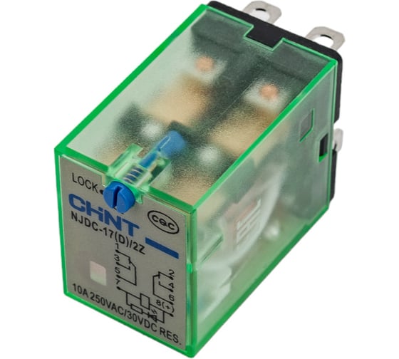 Промежуточное реле с кнопкой тестирования CHINT NJDC-17(D)/2Z 2 конт. с инд. LED 10А AC 220В 651044