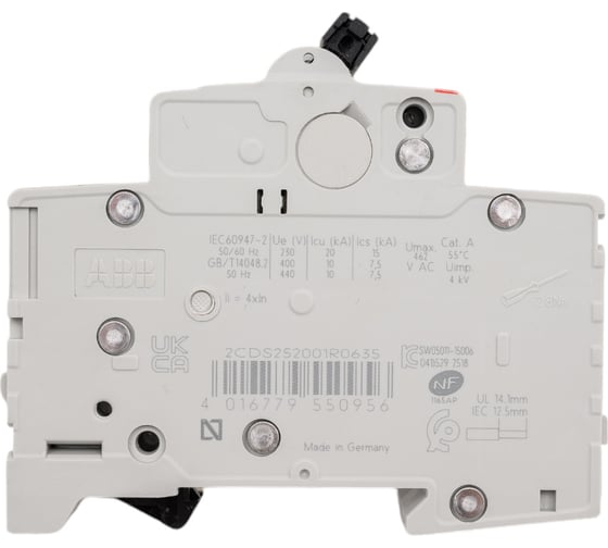 Автоматический 2-полюсной выключатель ABB S202 B63 2CDS252001R0635