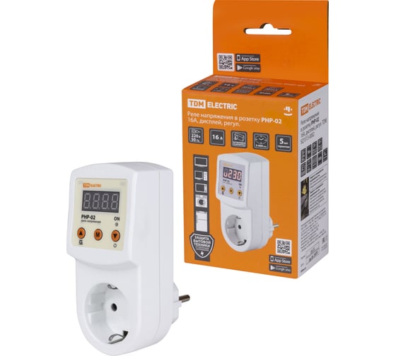 Реле напряжения в розетку TDM ELECTRIC РНР-02, 16А, дисплей, регулируемый SQ1513-0002