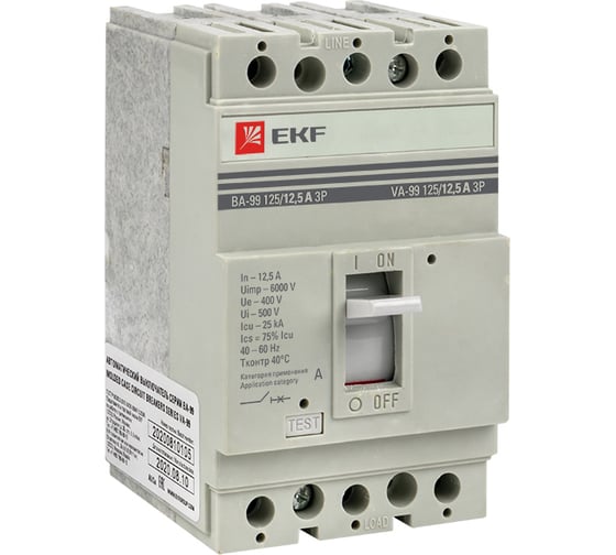 Автоматический выключатель EKF PROxima ВА-99 125/12,5А, 3P, 25кА mccb99-125-12.5 1