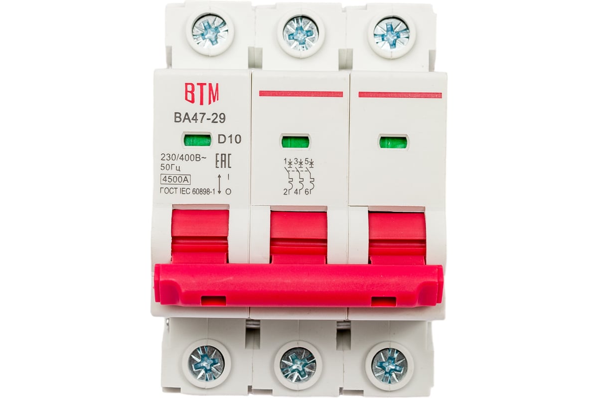Автоматический выключатель ВТМ (S) ВА 47-29 3р 10А 4,5кА хар.D ...