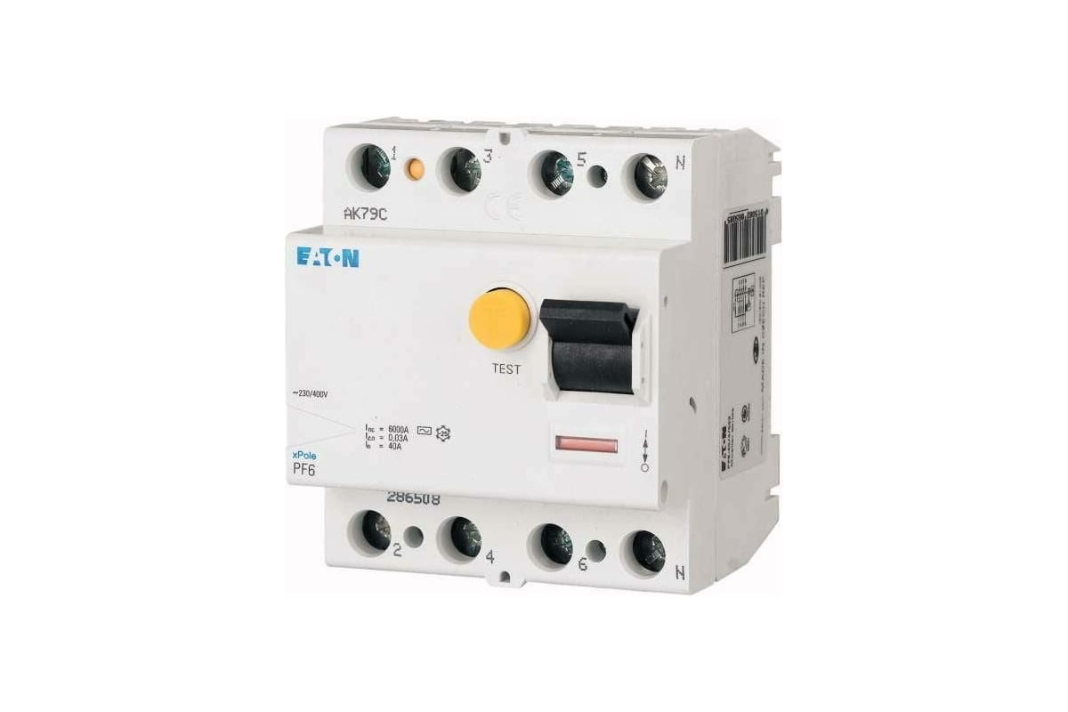 Выключатель дифференциального тока EATON УЗО 4п 25А 30мА тип AC 6кА PF6 ...