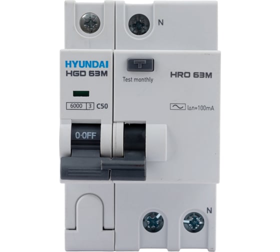 Дифференциальный автомат Hyundai HRO63M 1NG5C0000C 00050G 1п + нейтр., 50A ток, к.з. 13.06.000114