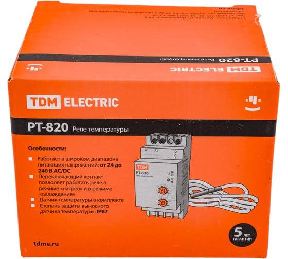 Реле температуры TDM ELECTRIC РТ-820 -5+40С, 24-240В, АС/DC, с датчиком, IP67 SQ1508-0001