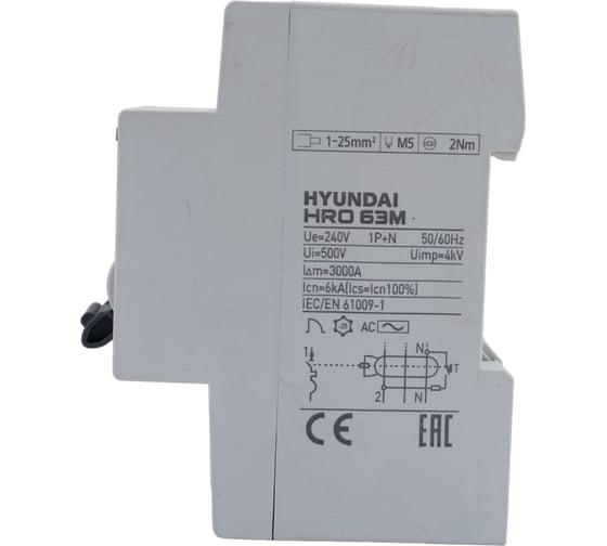 Дифференциальный автомат Hyundai HRO63M 1NG4C0000C 00016G 1п + нейтр., 16A ток, к.з. 13.06.000120
