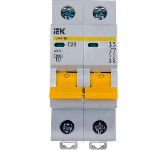 Автоматический выключатель IEK ВА47-29 2п, 20А, С, 4.5кА, MVA20-2-020-C
