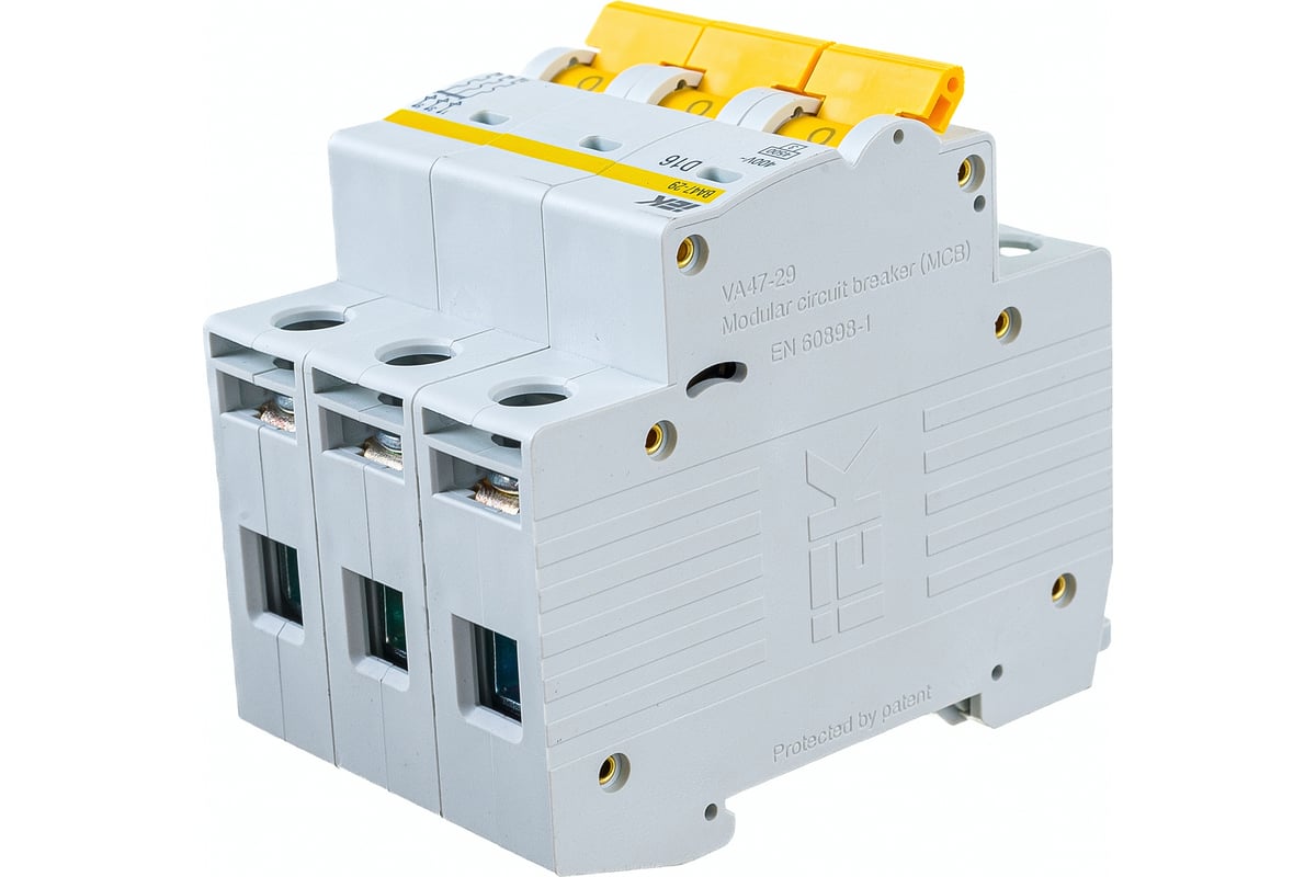 Автоматический 3-полюсный выключатель, 16А, D ВА47-29 4.5кА IEK MVA20-3 ...