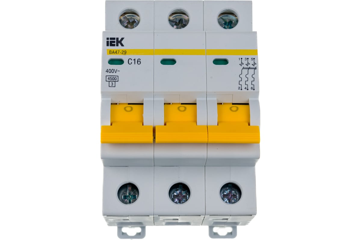 Автоматический 3-полюсный выключатель, 16А, С ВА47-29 4.5кА IEK MVA20-3 ...