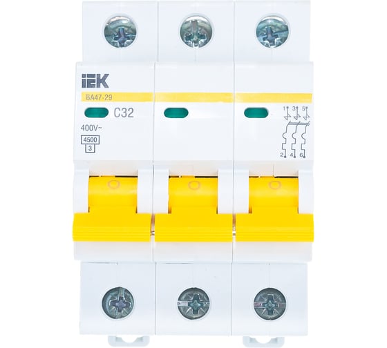Автоматический 3-полюсный выключатель, 32А, С ВА47-29 4.5кА IEK MVA20-3-032-C 1