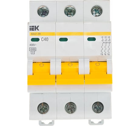 Выключатель автоматический ВА47-29 3p, 40А, С 4.5кА IEK MVA20-3-040-C