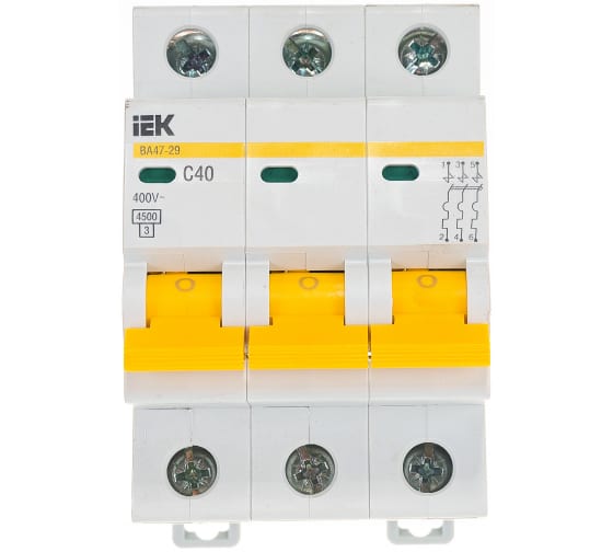 Выключатель автоматический ВА47-29 3p, 40А, С 4.5кА IEK MVA20-3-040-C 1