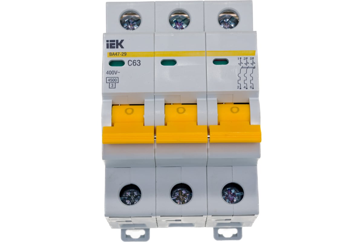 Автоматический 3-полюсный выключатель IEK 3п C 63А ВА 47-29 4.5кА MVA20 ...