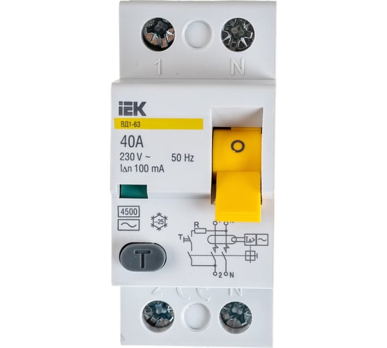 Выключатель дифференциального тока IEK 2п 40A 100mA тип AC ВД1-63 ИЭК MDV10-2-040-100