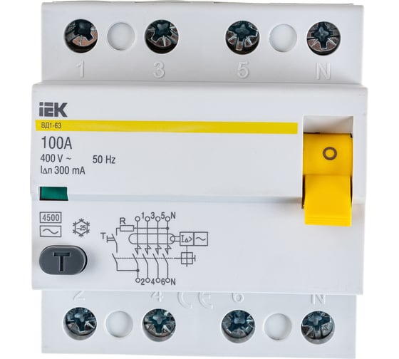 Выключатель дифференциального тока IEK 4п 100A 300mA тип AC ВД1-63 ИЭК MDV10-4-100-300