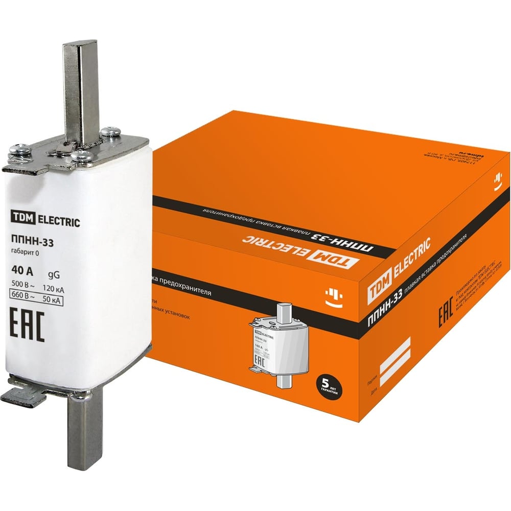 Плавкая вставка предохранителя TDM ППНН-33 габ.0, 40А SQ0713-0012 ...