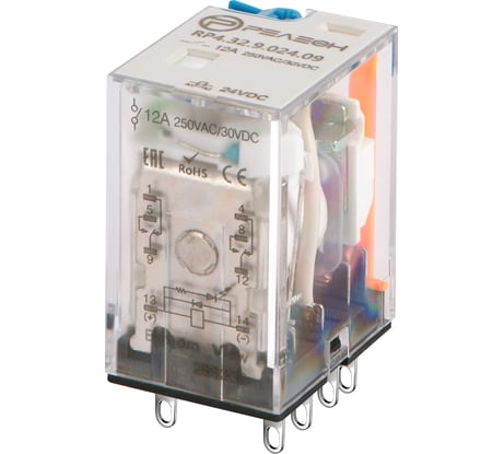 Промежуточное реле РЕЛЕОН 2 CO контакта 12а;= 24в Dc; блокируемая кнопка проверки + LED, RP432902405